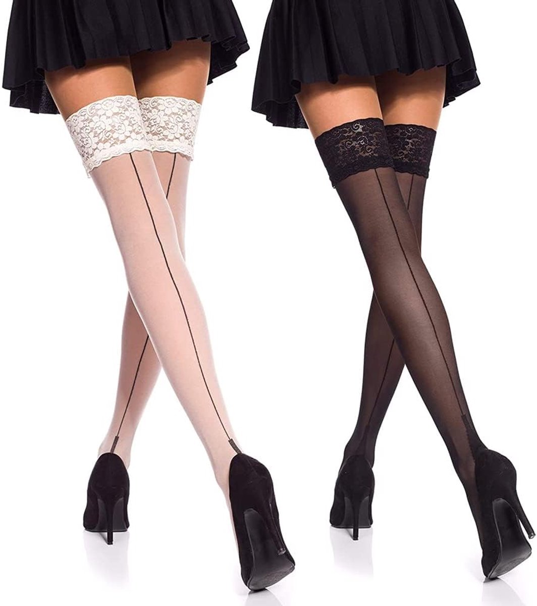 Women's Suspender Stockings Overknee Stockings with Seam Straps Lace Thigh Highs Nylon Stockings Knee Stockings - ShopVlot