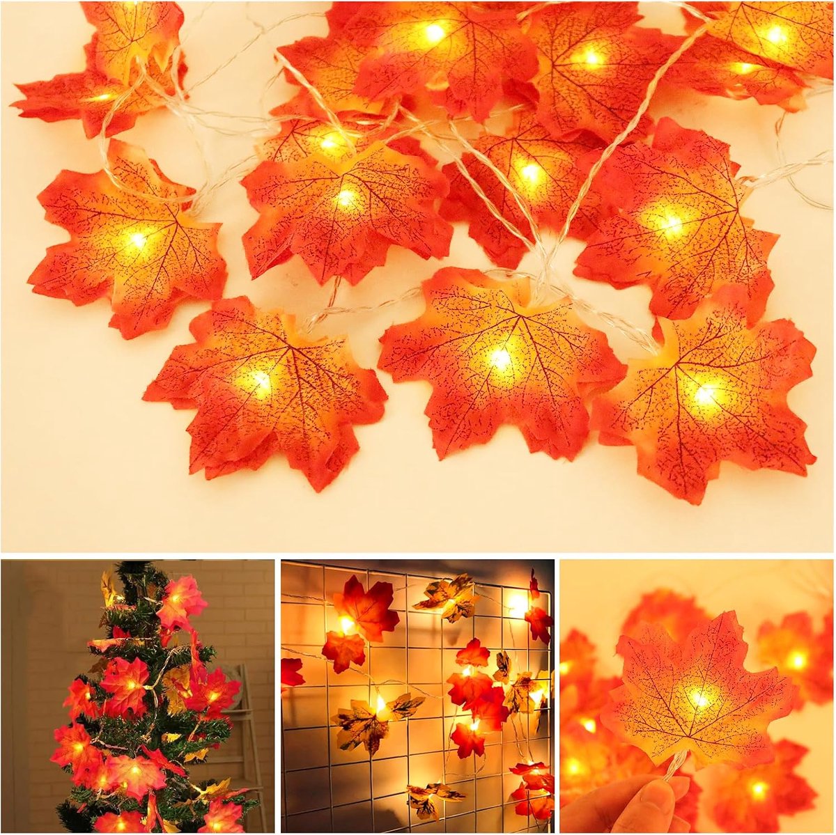 Maple Leaves Lights, 3M 20LED Autumn Garland with Lighting, Autumn Maple Leaf Garland, Autumn Leaf, for Decoration - ShopVlot