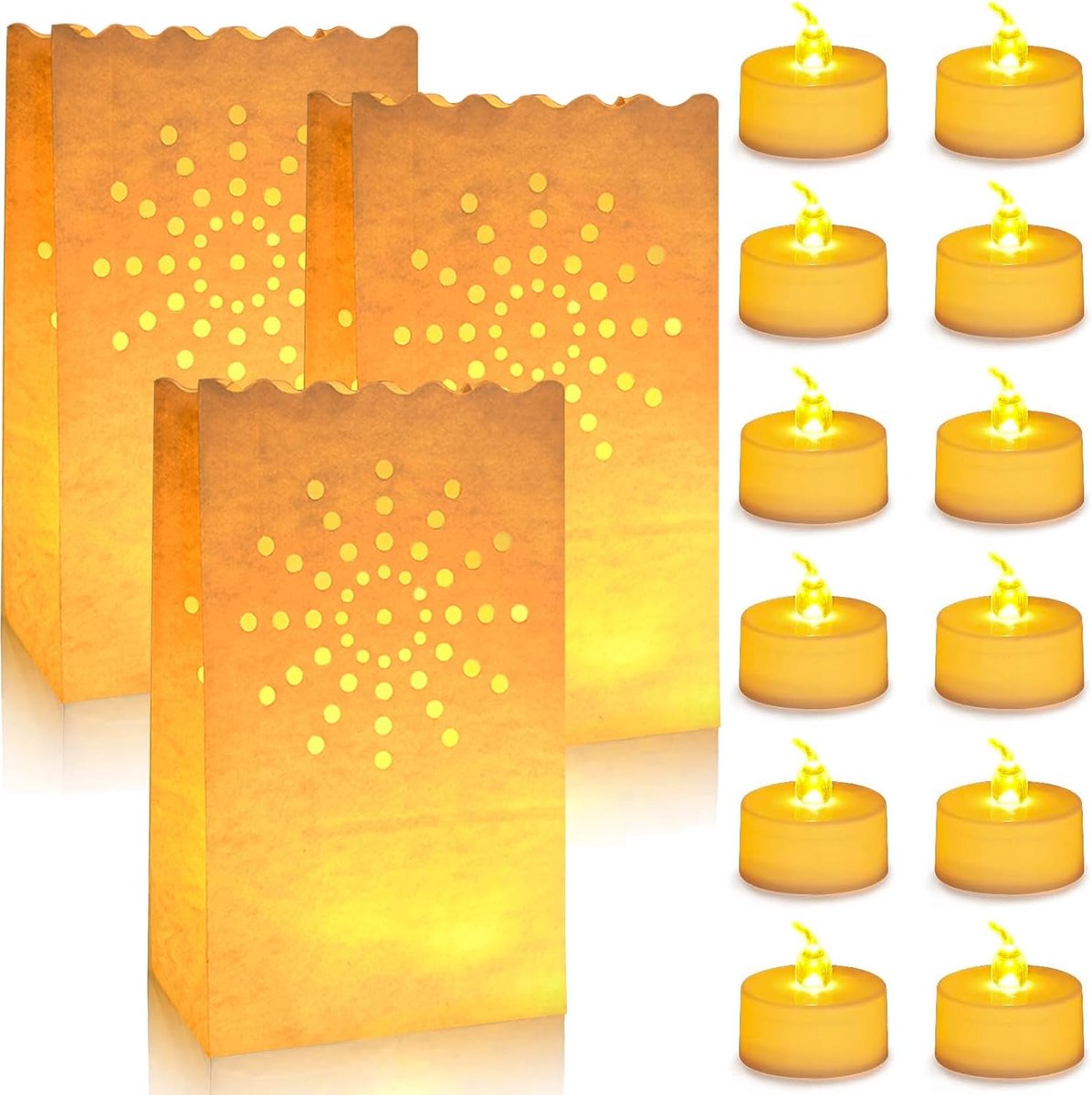 12 Pcs LED Tea Lights with Light Bags, 12 Paper Candle Bags, Flameless Battery Candles, Realistic Electric Candles - ShopVlot