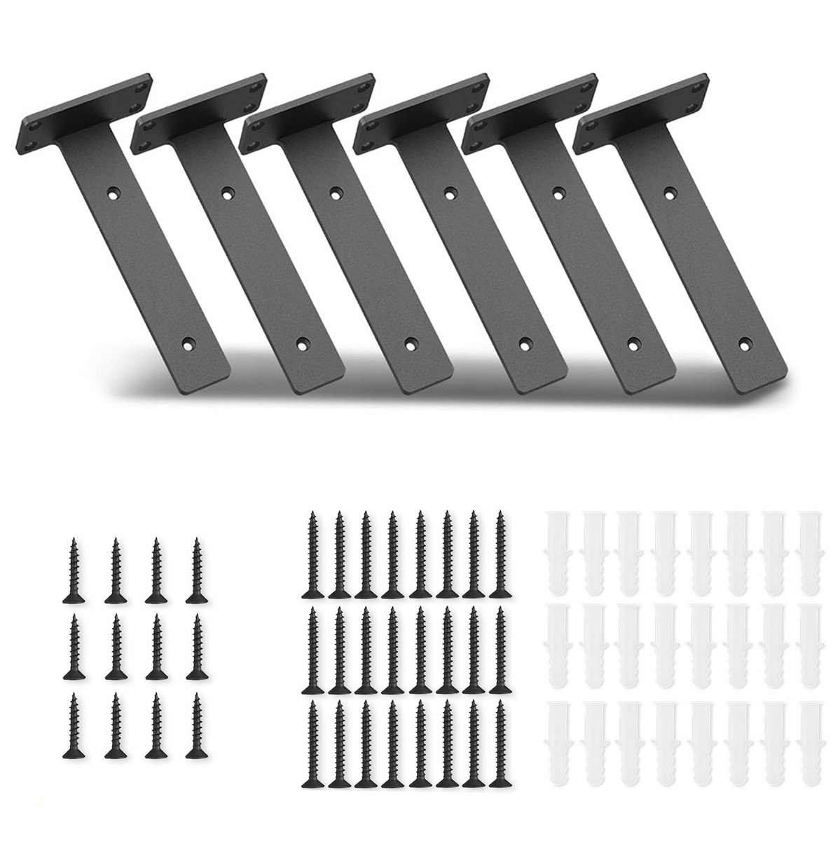 L-vormige Plankdragers Zwart 20cm - Set van 6
