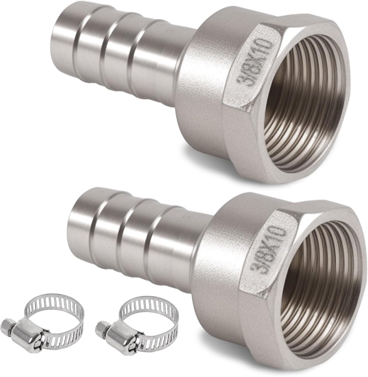 2pcs Stainless Steel Hose Fitting, 10mm Counter Hook on 3/8 Inch IG Hose Connector, 10mm Barb x G3/8 Female Thread - ShopVlot
