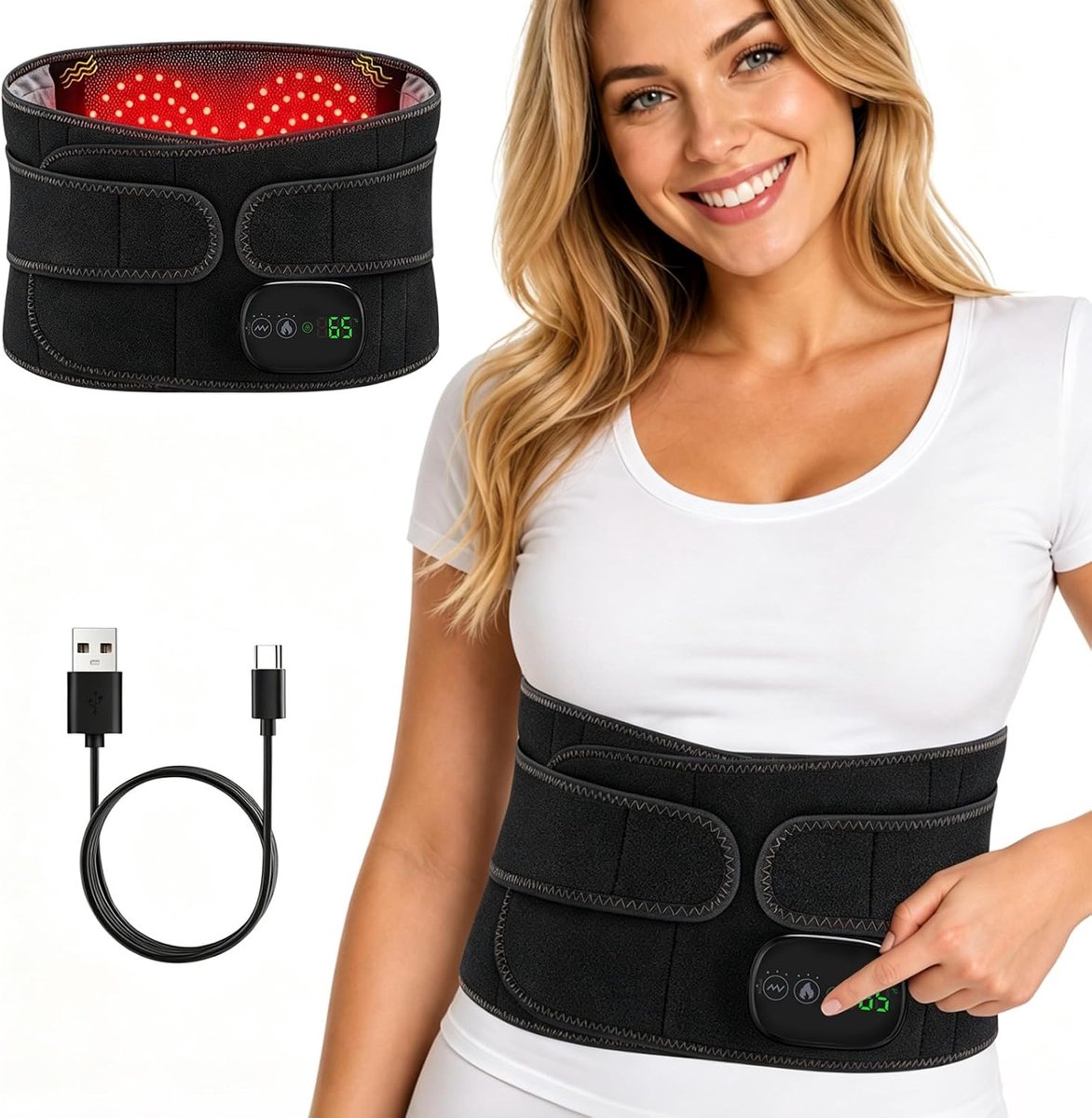 Warmtegordel rug, verwarmingskussen met automatische uitschakeling en 5000 mAh accu, verwarmingskussen rug, 3 - ShopVlot