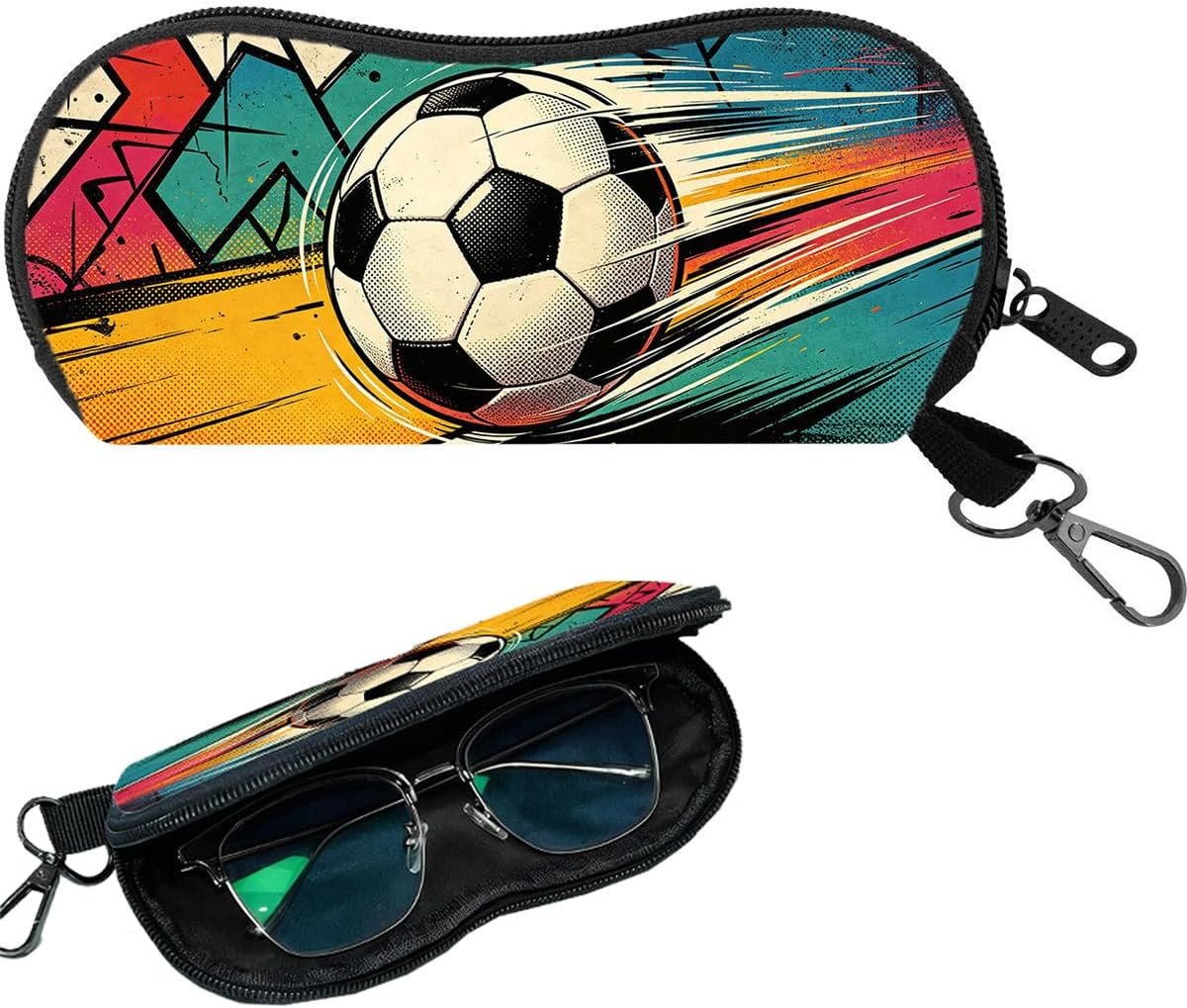 Doyomtoy Brillenetui in voetbaldesign, opbergtas voor zonnebrillen, draagbaar brillenetui met ritssluiting - ShopVlot