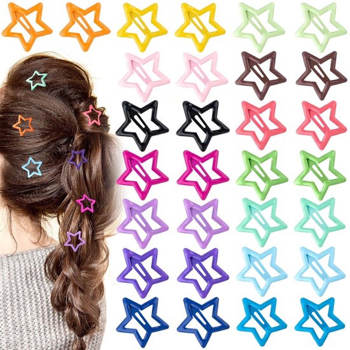 60 stuks kleurrijke stervormige haarspeldjes, antislip, snoepkleurige schattige metalen haarspeldjes, Y2K-haaraccessoires voor kinderen, tieners, peuters, vrouwen en meisjes, 3 cm