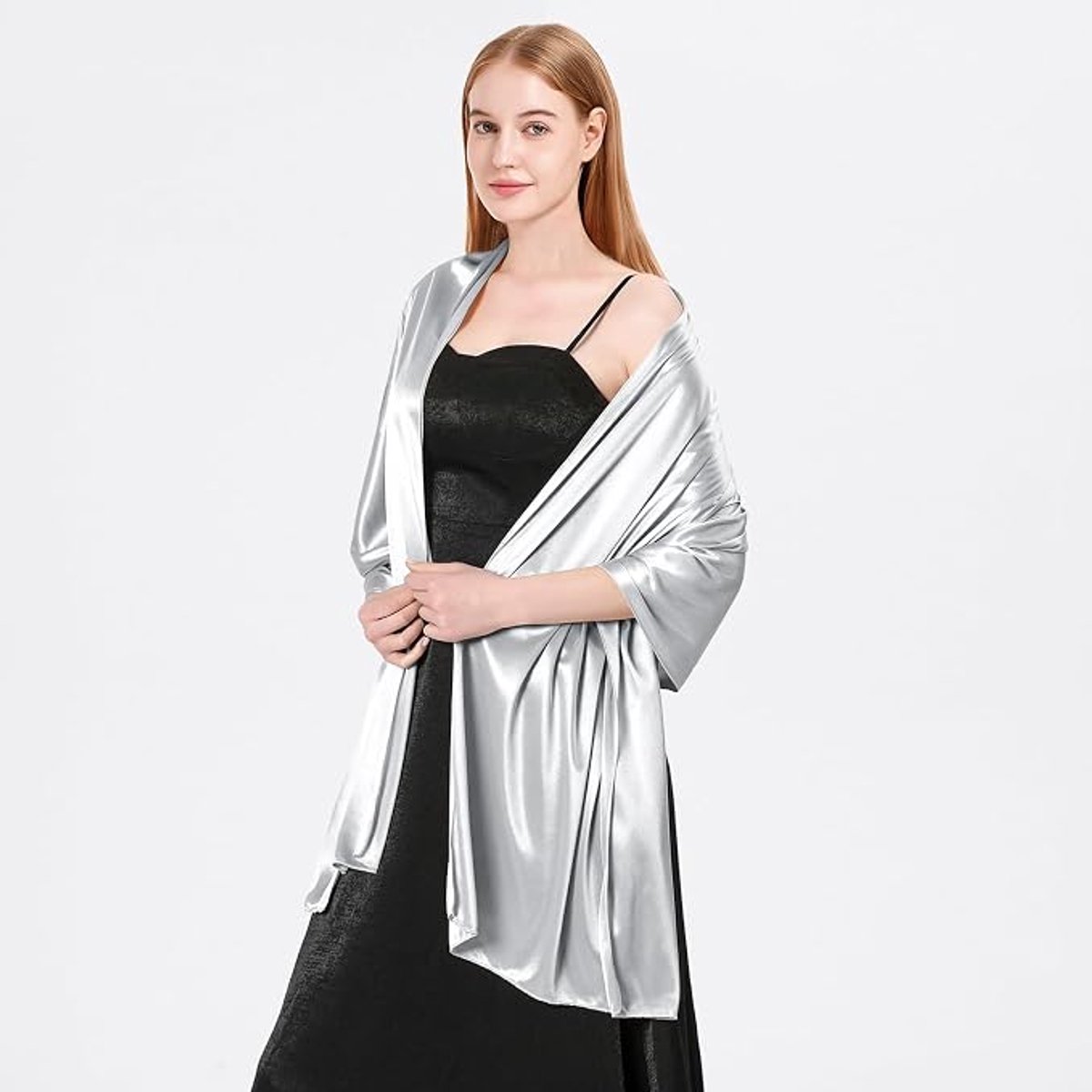 Lichtgewicht Satijnen Stola voor Dames - Elegante Oversize Sjaal met Glitter - Veelzijdige Feestsjaal voor Vrouwen - Geschikt voor Het Hele Jaar