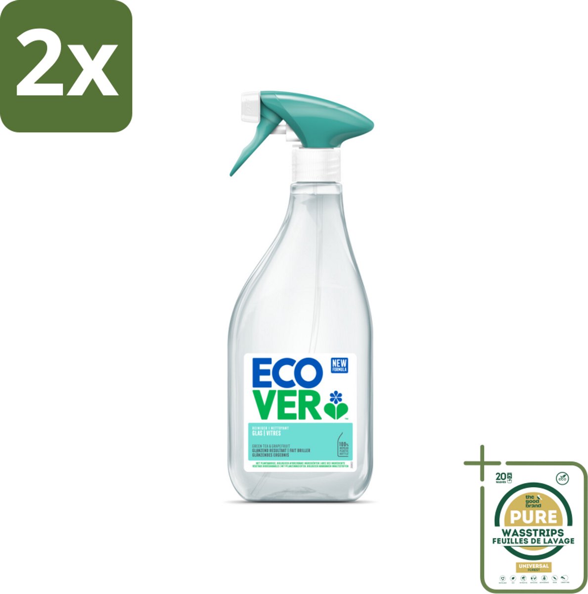 Ecover - Glasreiniger Spray - 500 ml - Voordeelverpakking - 2 stuks - Spiegels schoonmaken - Ecologische schoonmaak