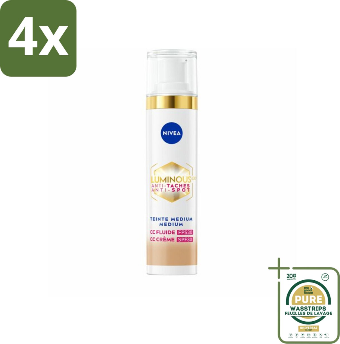 NIVEA - Cellular LUMINOUS630 CC Crème Medium - Gekleurde Dagcrème - Tegen Pigmentvlekken - SPF 30 - 40 ml - Voordeelverpakking - 4 stuks - CC cream - NIVEA Cellular LUMINOUS630