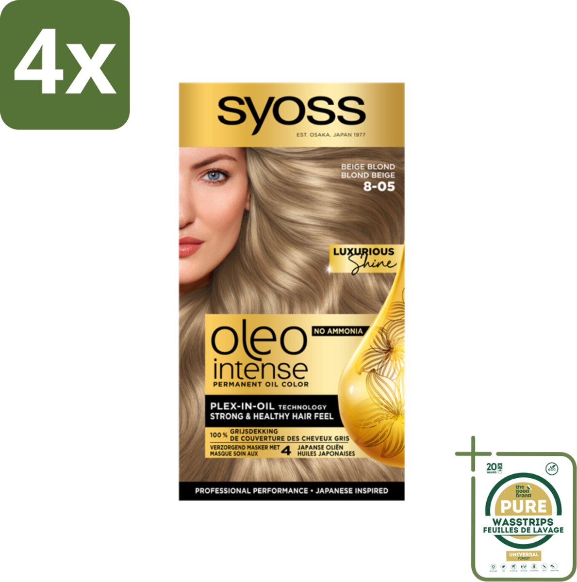 SYOSS - Oleo Intense 8-05 Beige Blond - Haarverf - Zonder Ammoniak - Grijsdekking - Langdurige Kleur - Voordeelverpakking - 4 stuks - Haarkleur zonder ammoniak - Olie-formule