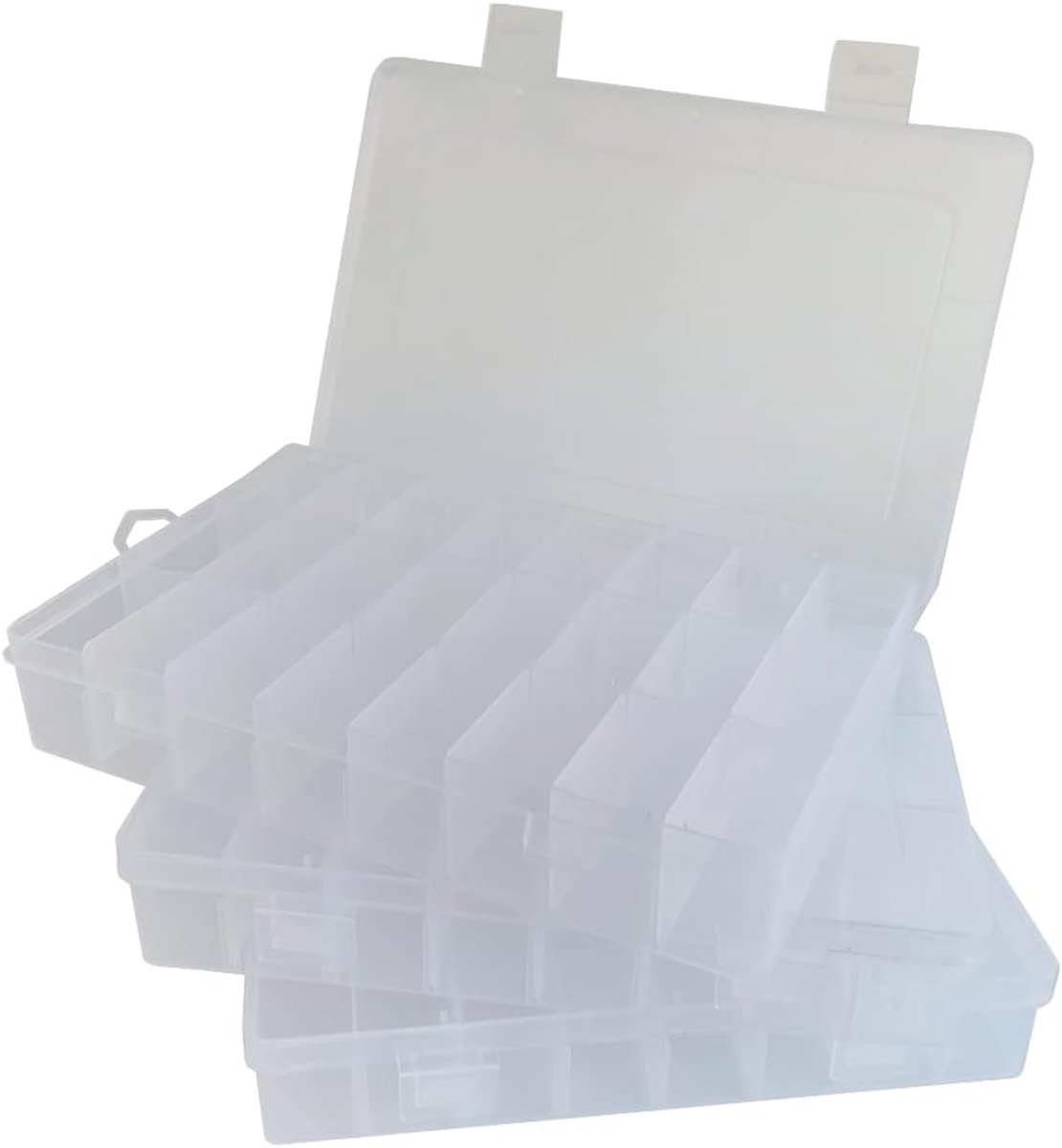 SnelShoppen - Set van 3 Verstelbare Opbergdozen met 24 Vakjes, Plastic Opbergboxen voor Naaigrondstoffen, Schroeven, Rivetten, Kralen en Sieraden (Tra