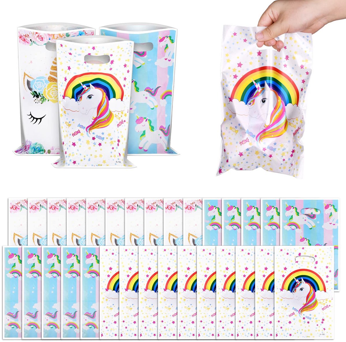 kinderverjaardagstassen 30 stuks - eenhoorn plastic - kleurrijke geschenkzakken - perfect voor kinderen - ShopVlot