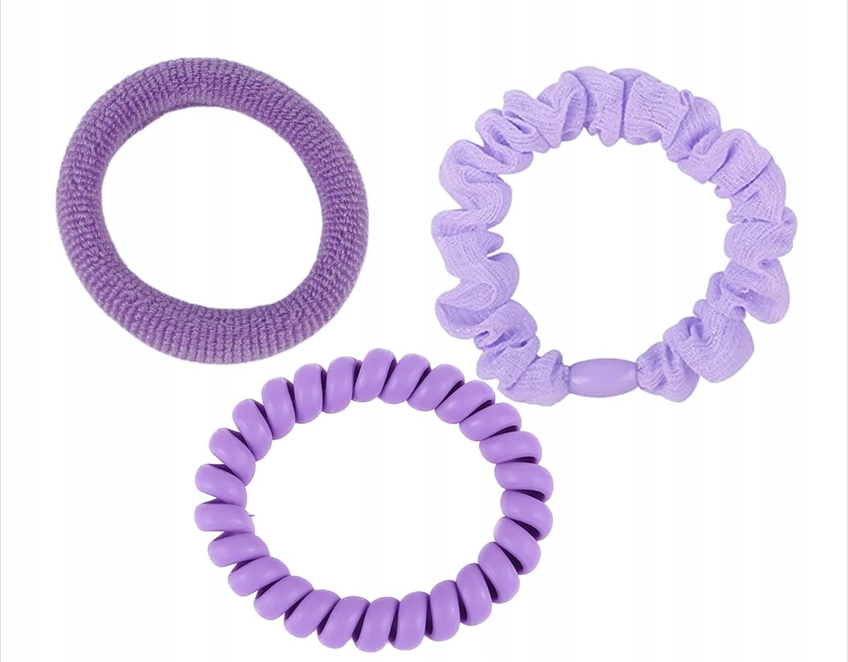 Set van 3 Fijngebreide Haar elastiekjes - Paars, 3 cm