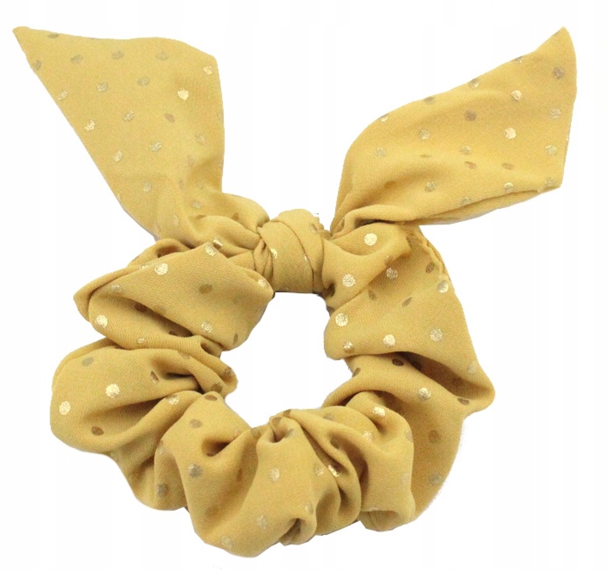 Merkloze Haarband met Strik en Oren - Honingkleurig met Gouden Polka Dots