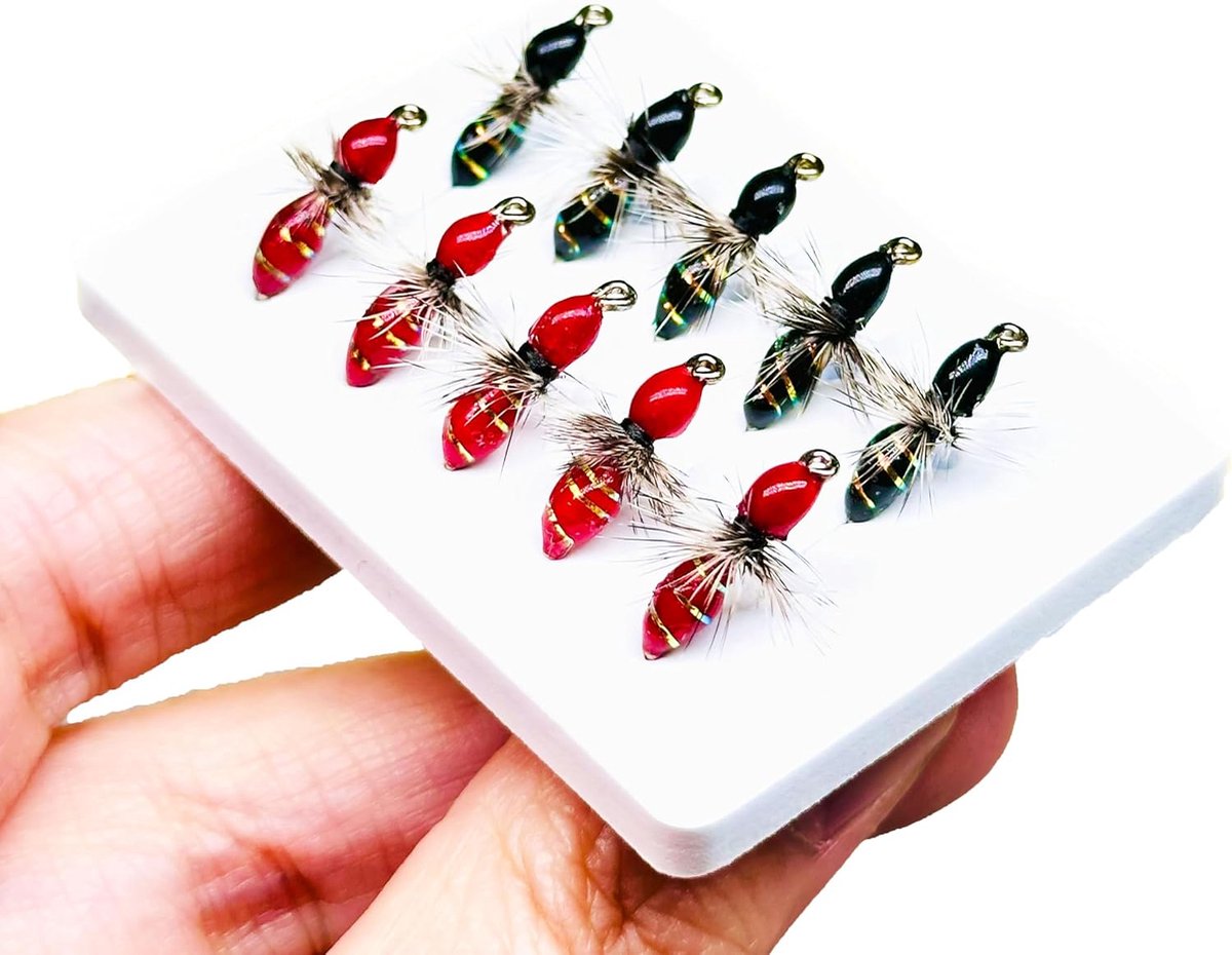 Vliegvisserij haken 10 stuks - Bionica Griffiths - Zwart/rood - Perfect voor forel en zalm - ShopVlot