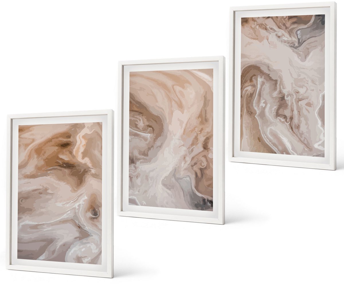 Coloray 3-Delige Schilderij Set - Abstracte Marmerpatronen, Steentexturen - 40 x 60 - Wanddecoratie - Schilderijen Set - Kantoor - Decoratieve Schilderijen