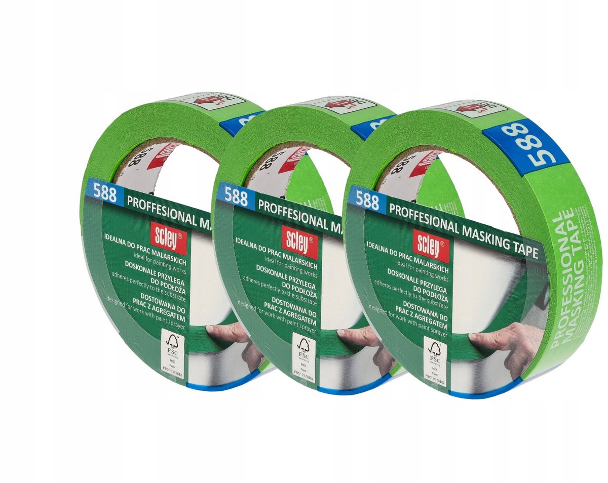 Scley 588 SchilderTape Set 3x 25mm x 33m - UV-bestendig, Schone Lijnen