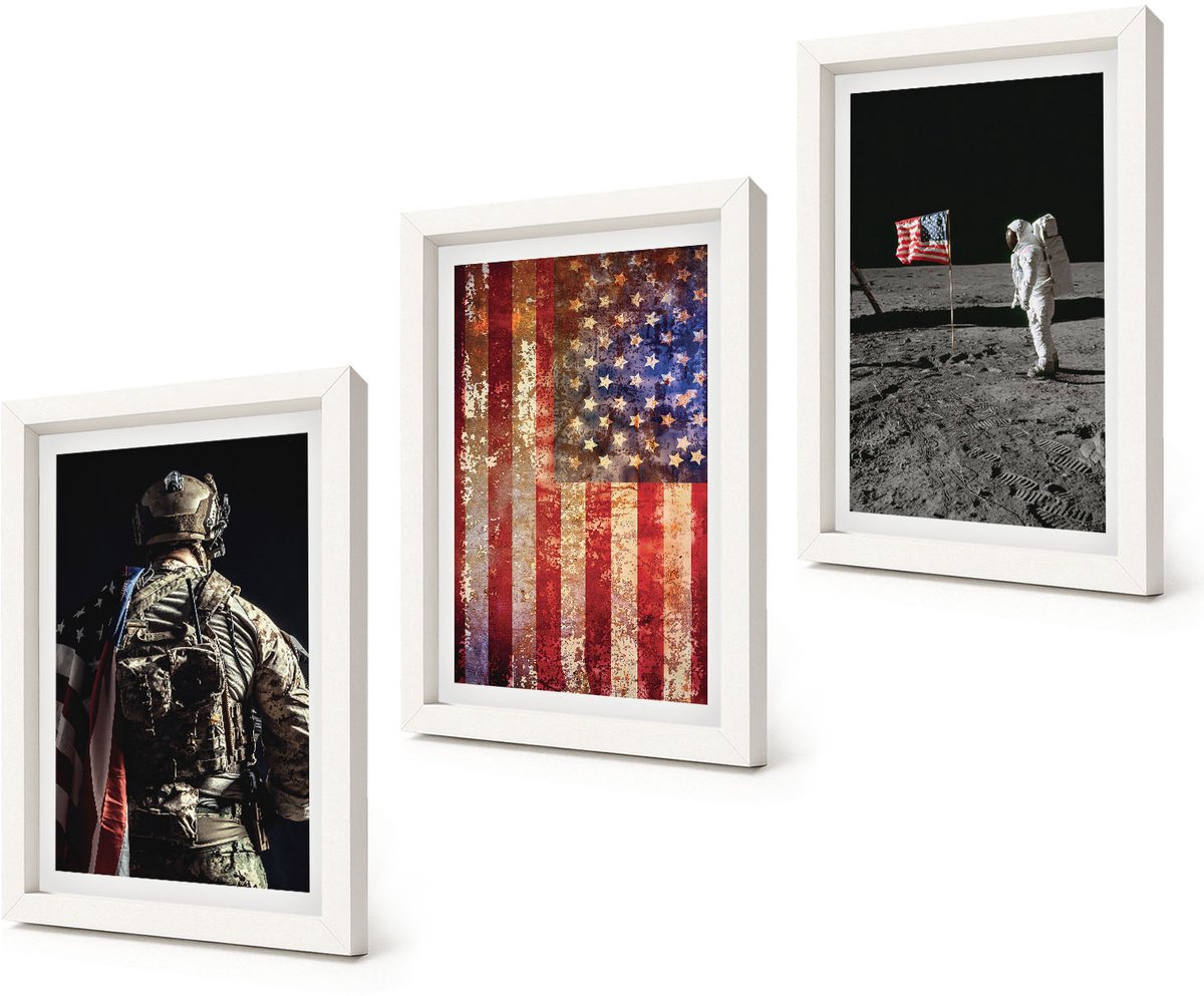 Coloray 3-Delige Schilderij Set - Amerikaanse nationale symbolen, vlag van de VS - 20x30 - Wanddecoratie - Moderne Interieurdecoratie - Stijlvolle Muurdecoratie