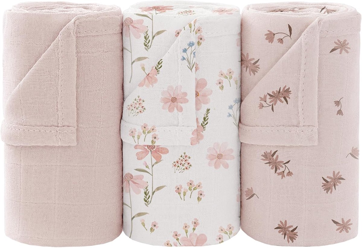 bearmoss Baby Swaddle Blanket Bamboo Cotton Swaddle Blanket 97 x 97 cm Unisex for Girls and Boys (Pink Printed) - ShopVlot