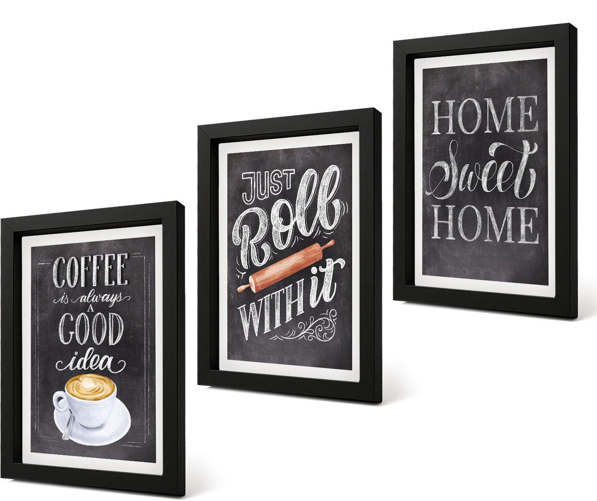 Coloray 4-Delige Schilderij Set - Koffieroller voor thuis: warmte en gezelligheid - 20 x 30 cm - Moderne Wanddecoratie - Slaapkamer - Stijlvolle Muurdecoratie