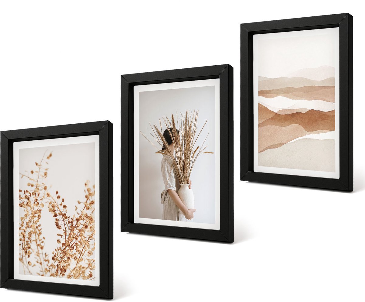 Coloray 4-Delige Schilderij Set - Abstracte plantmotieven in rustieke boho-stijl - 20 x 30 cm - Wanddecoratie - Schilderijen Set - Kantoor
