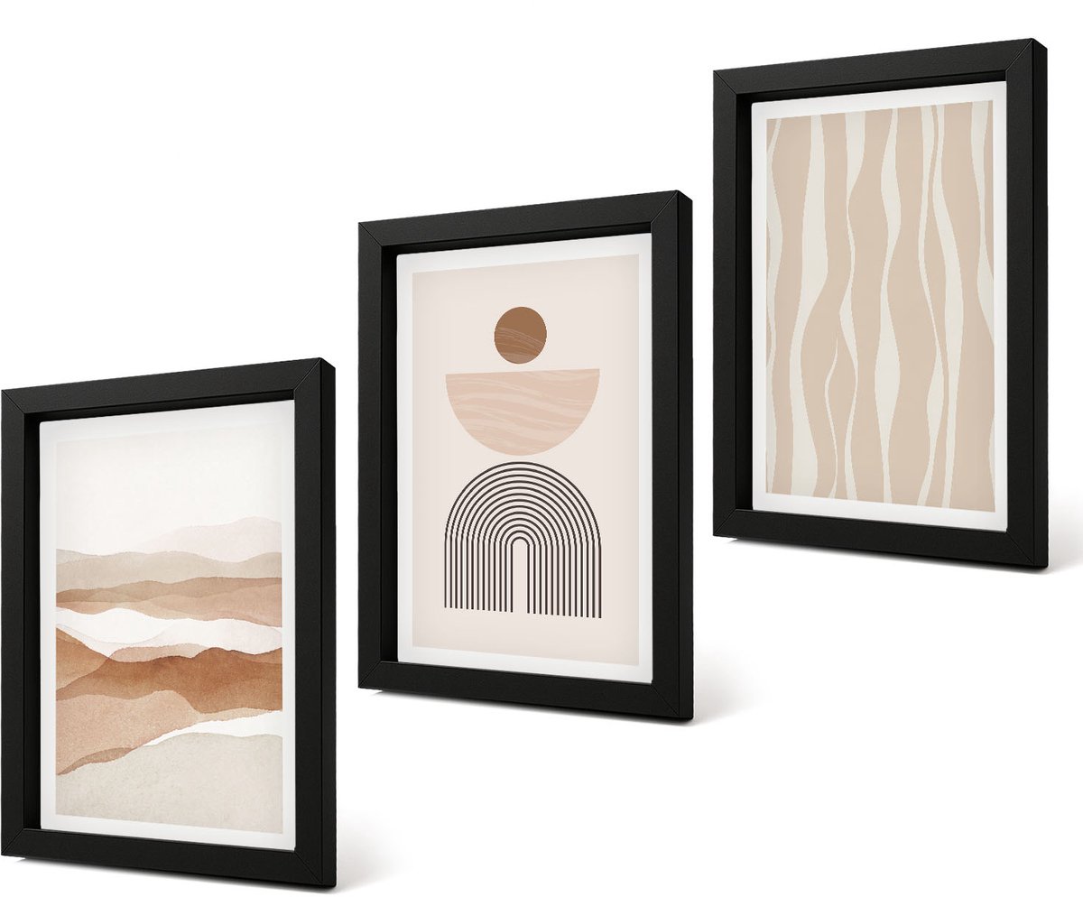 Coloray 4-Delige Schilderij Set - Abstracte landschapsvormen uit de natuur en geometrie - 20 x 30 cm - Muurdecoratie - Wanddecoratie - Hal - Moderne Wanddecoratie
