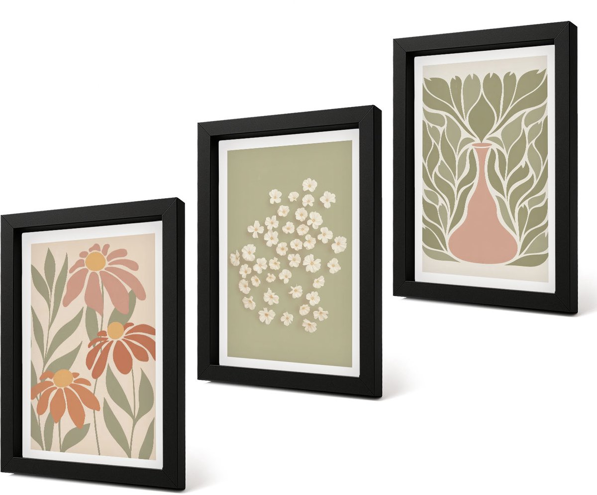 Coloray 4-Delige Schilderij Set - Bloemmotieven, minimalistische patronen, boho-stijl - 20 x 30 cm - Wanddecoratie - Muurdecoratie - Moderne Interieurdecoratie - Stijlvolle Muurdecoratie