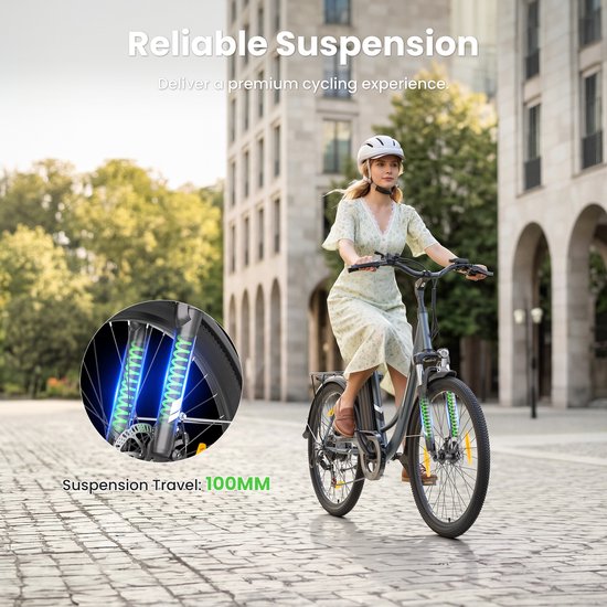 Touroll Bries 1 Pro-Breezi-Stapdoor-E‑Bike-Grijs‑26-Inch‑250W‑90km‑Bereik‑Shimano‑7‑versnellingen‑Schijfremmen‑IPX4 van Touroll — afbeelding 4