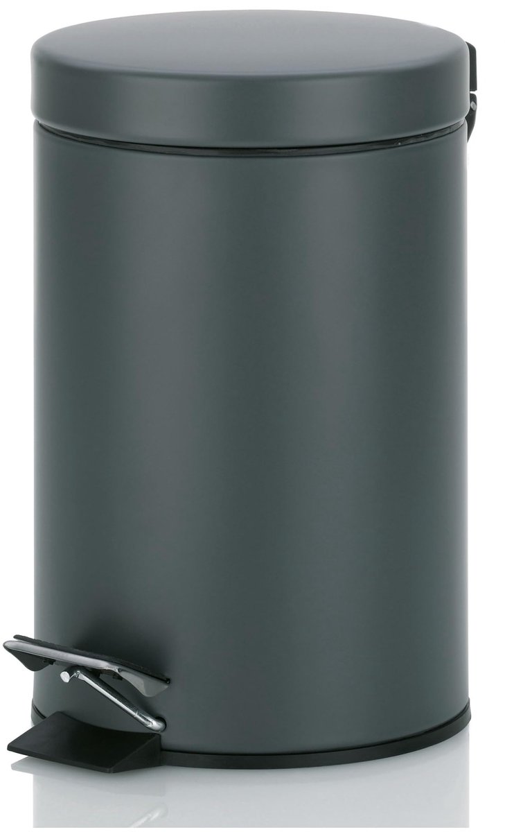 Famanu – Pedaalemmer van 3 liter, metalen vuilnisbak, Monaco, diameter 17 cm x 26 cm, grijs