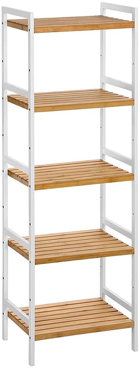 Famanu – Bamboe plank met 5 vakken, 45 x 31,5 x 142 cm, multifunctionele opbergoplossing