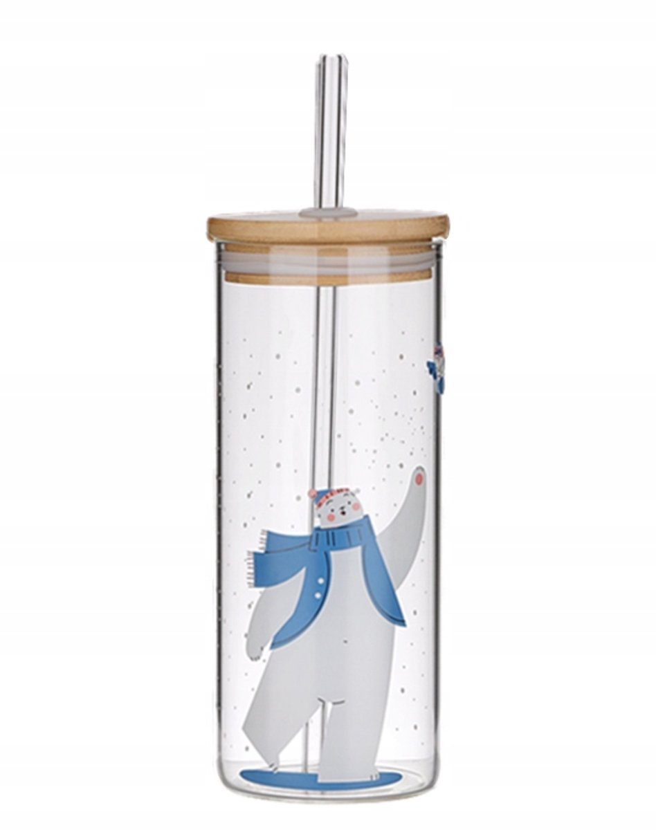 Glazen Smoothie Bekers met Bamboe Deksel en Rietje - 600ml