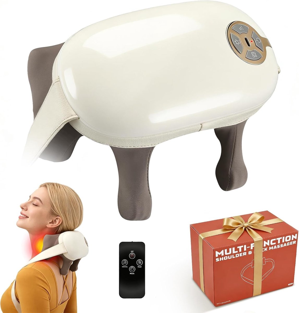 Nekmassageapparaat - Wit - Massageapparaat met Warmte en 3 Massagestanden - Voor Ontspanning van Nek en Rug