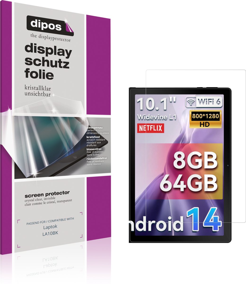 dipos – 2x Beschermfolie geschikt voor Laptok LA10BK | Krasbestendige & heldere Screenprotector Ultra-Thin