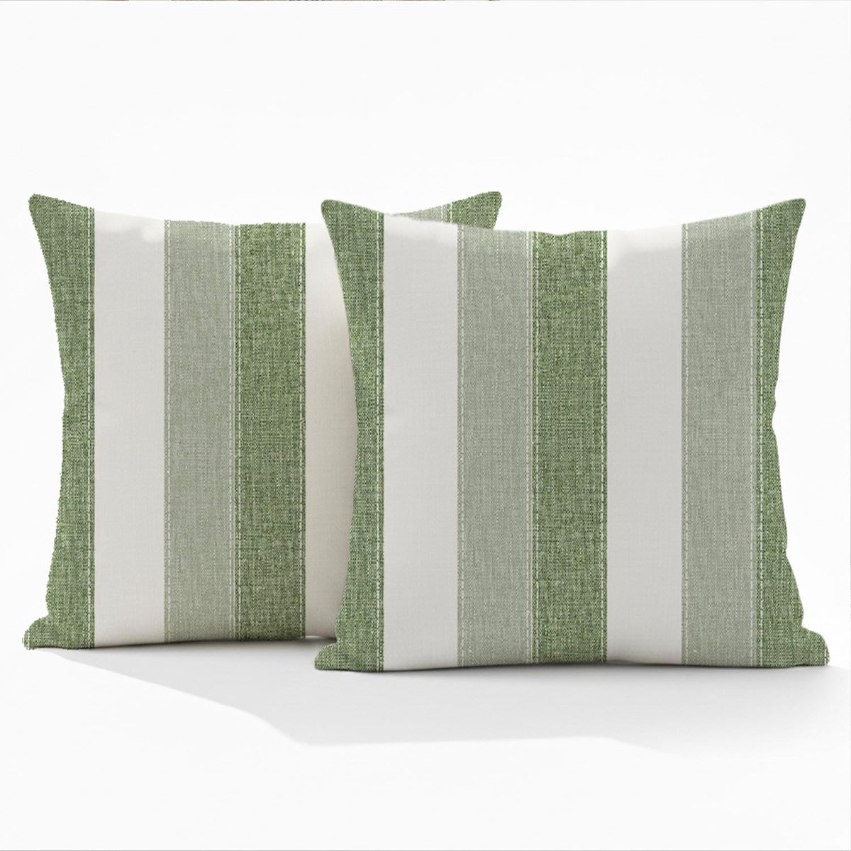 Cushion Covers for Sofa 45 x 45 cm Stripes Sage Green White Spring Summer Decorative Modern Washable Vintage Square - ShopVlot