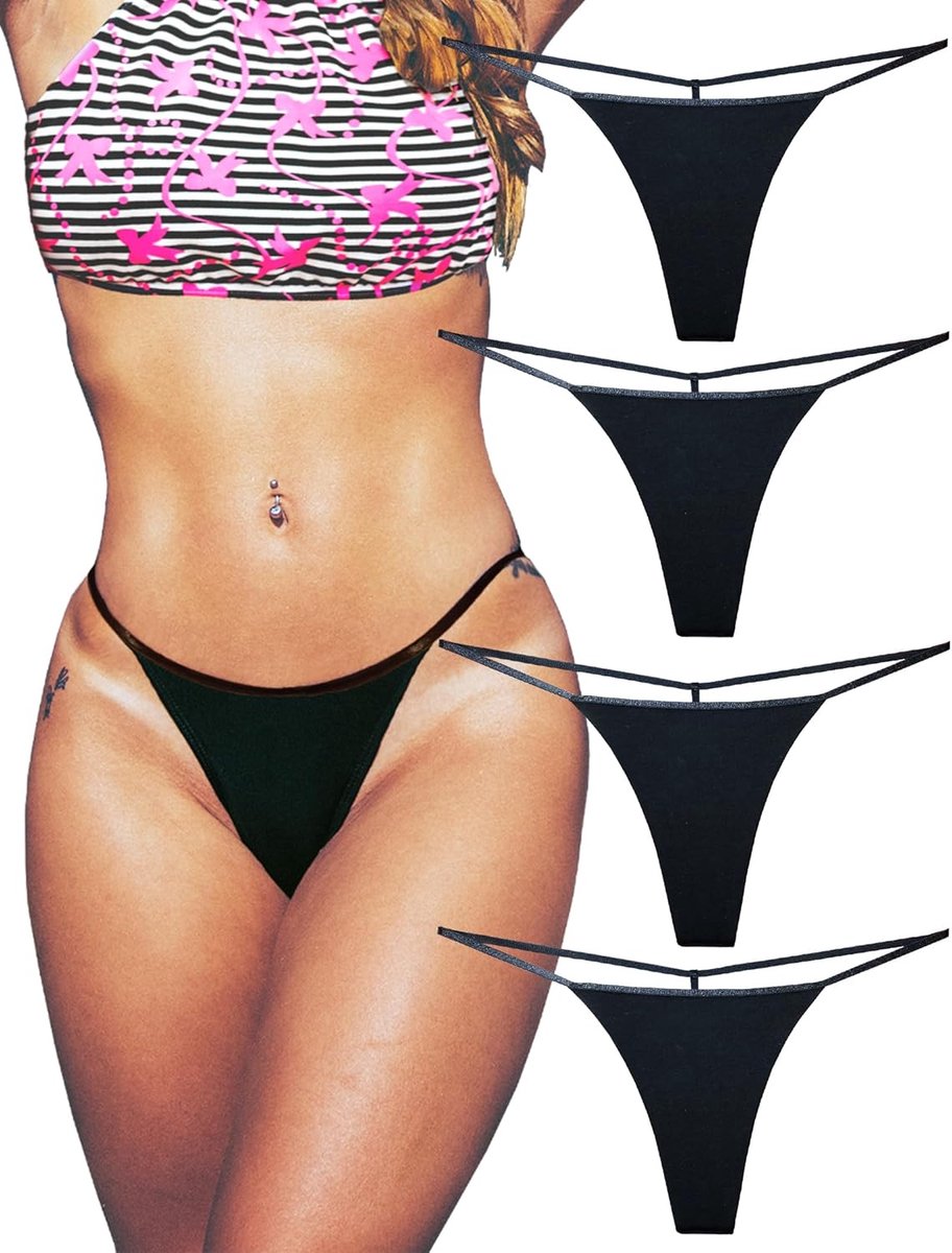 T Back Cotton Thong for Women Sexy Underwear for Ladies G String Panties Tanga 4 Pack Set - ShopVlot