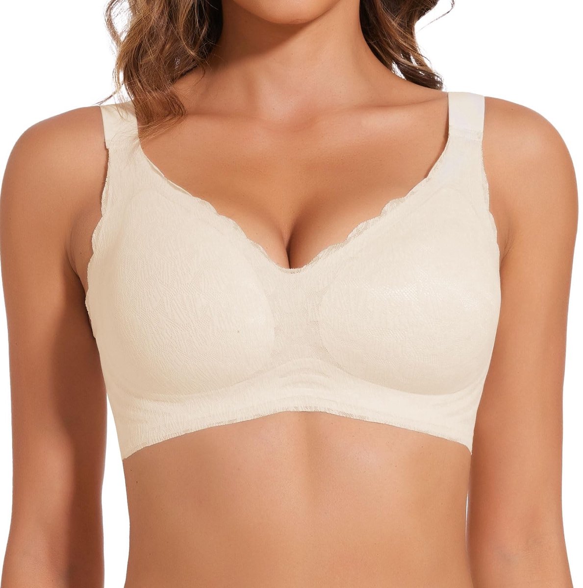 Solidchoice - Dames BH zonder Beugel Push-Up met Kant en V-Hals