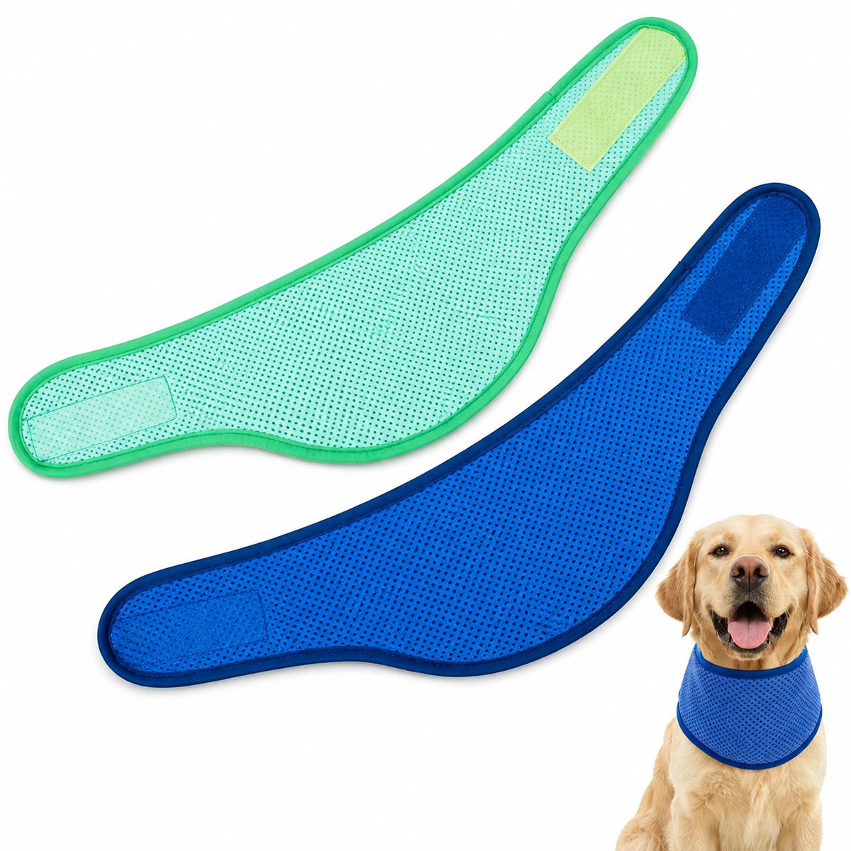 Bobypet - Koelband Hond - 2 Stuks - Instant Chill Out - Verstelbare Huisdiersjaal - Voor Kleine Middelgrote Grote Honden (M) - Groen/Blauw