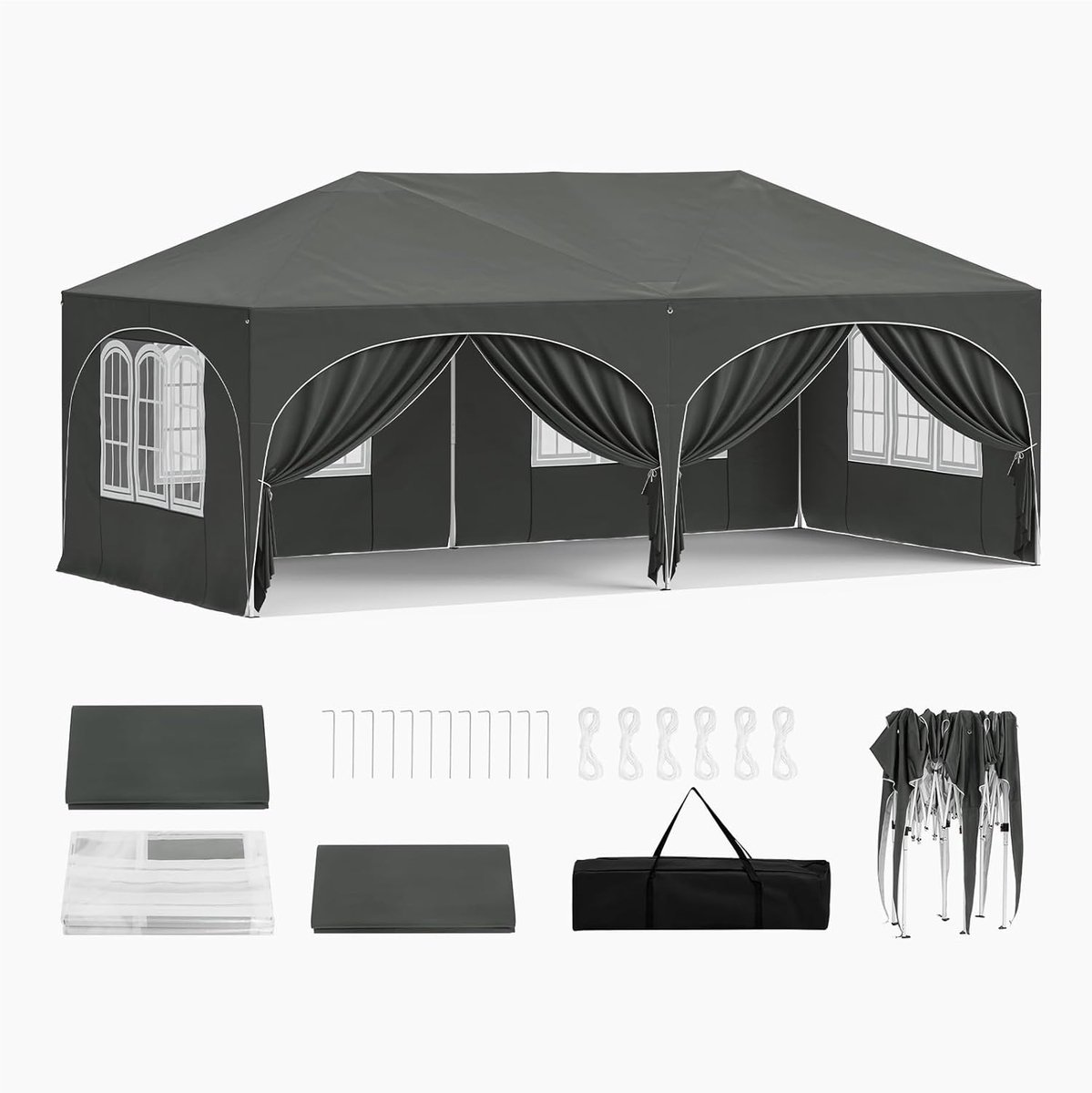 CINK & Co Opvouwbare partytent 3 x 6 m - 18 m² - 6 zijwanden - Waterdicht - UPF 50+ - Grijs