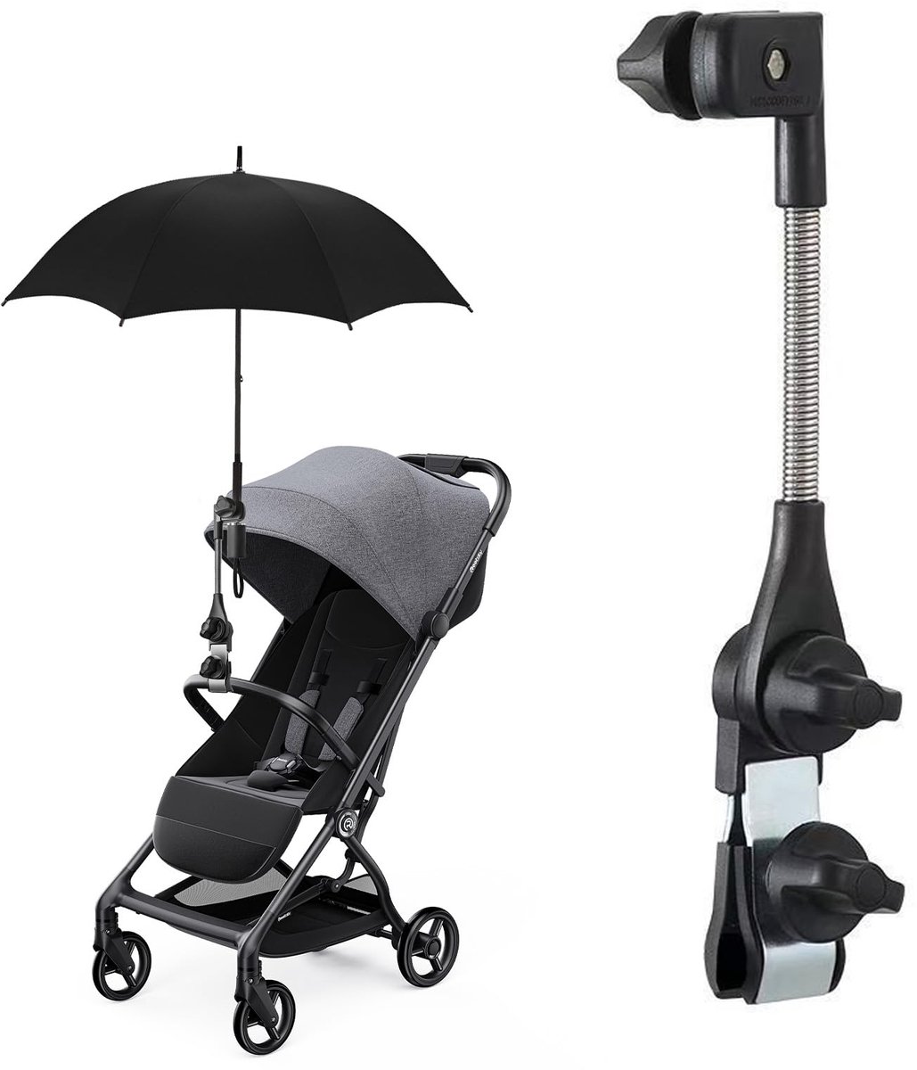 Namajunas - 300° Verstelbare parapluhouder voor kinderwagens - 36CM - Draagbaar - Tegen regen, zon, licht - Volwassenen en kinderen - Voor rollators en kinderwagens - Voor kinderwagen, rolstoel, rollator, fiets - Accessoires - Zwart
