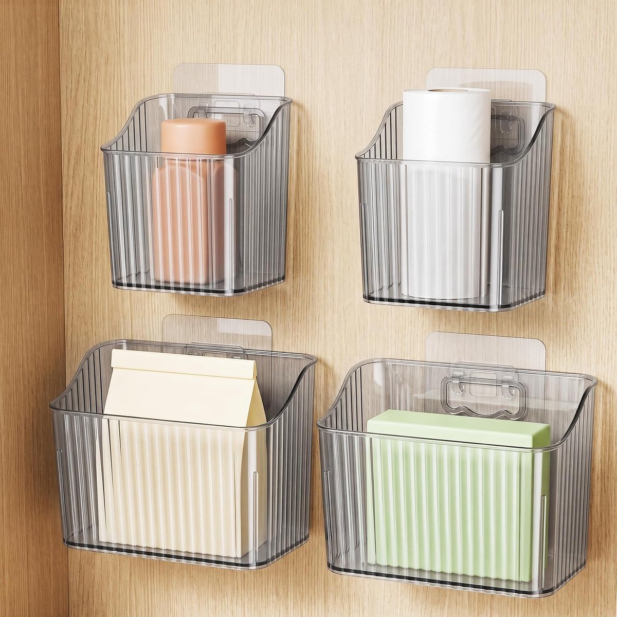 KZQ Kastdeur Opbergdoos, Zelfklevend, 4 Stuks - Wandmontage, voor Keuken, Badkamer, Koelkast, Gootsteen en Bureau, Grijs