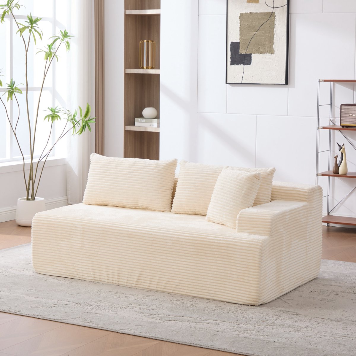 Modulaire Chaise Longue - 2 Zits Cloud Sofa Chenille - Zachte Lounge Bank Met 30D Schuimvulling - Zonder Montage Compressie Sofa - Comfortabele Woonkamer Bank Beige