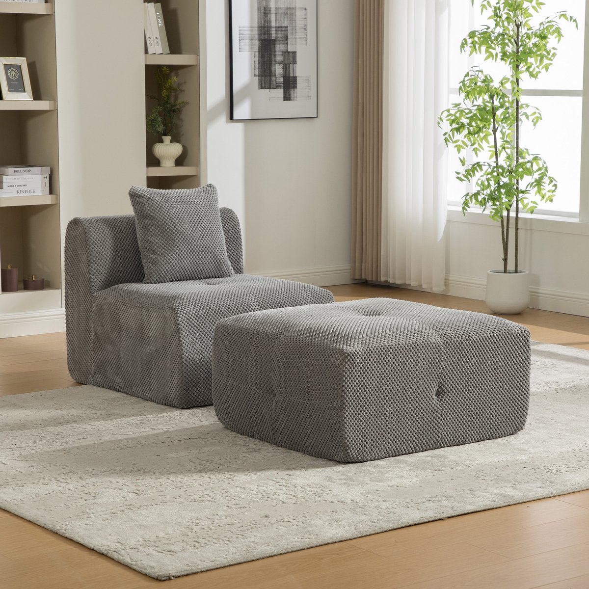 Modulaire 1-Zits Bank - Chenille Cloud Sofa Grijs - Zachte Lounge Fauteuil Met 30D Schuimvulling - Comfortabele Relaxstoel Zonder Montage - Antislip Onderkant - Moderne Sofa Voor Woonkamer