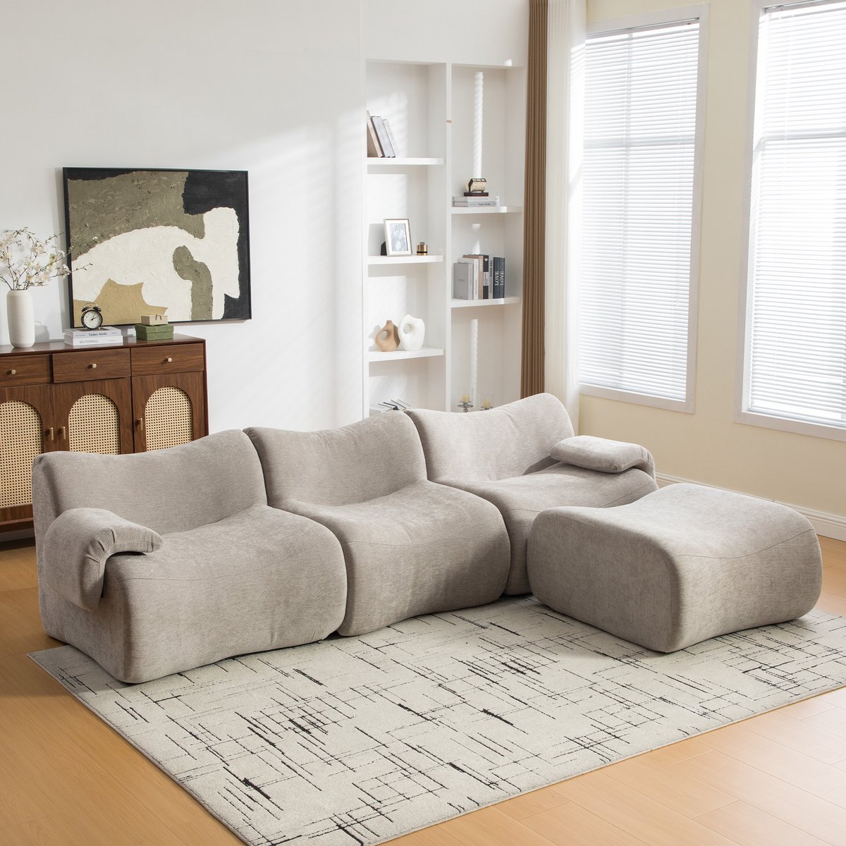 Modulaire 3-Zits Bank Chenille - Compressie Cloud Sofa Zonder Montage - Zachte Bank Met 30D Hoge Veerkracht Schuim - Antislip Lounge Bank Voor Woonkamer, Slaapkamer En Appartement - Grijs