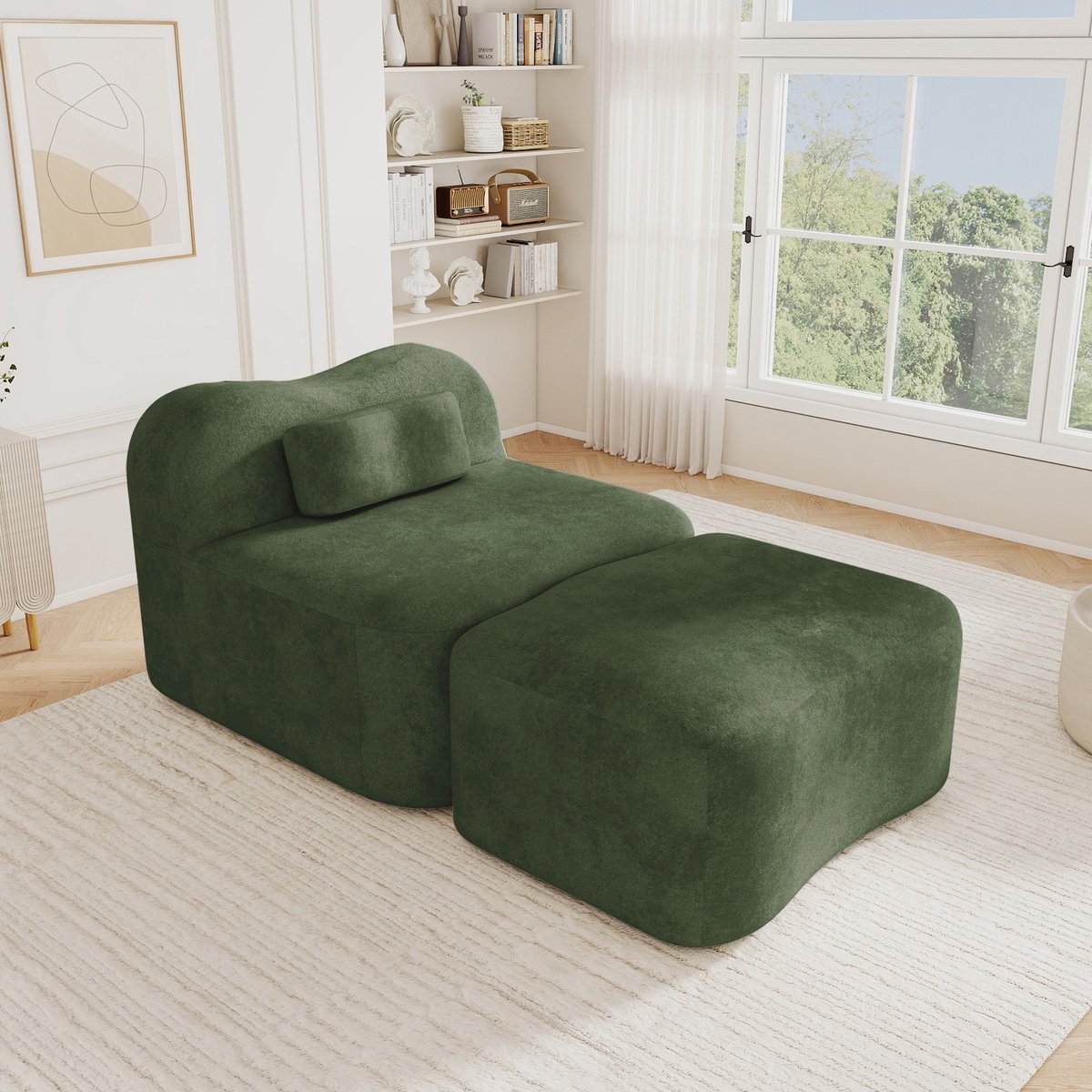 Zachte Velvet Modulaire Bank - 1 Persoons Bank Met Voetenbank - Frameloze Lounge Sofa Groen
