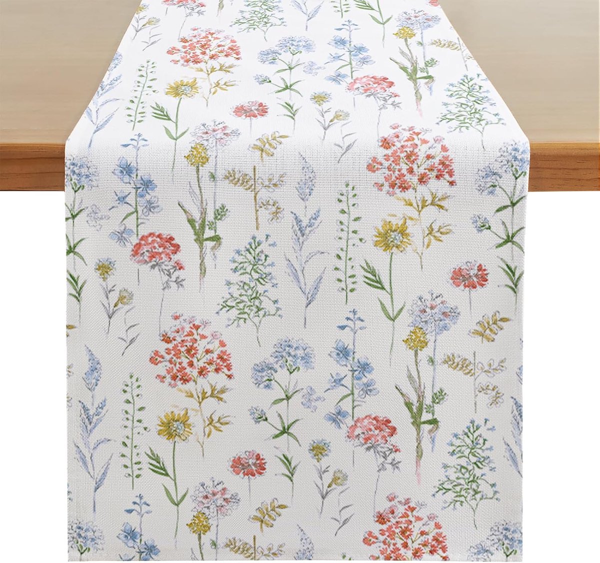 Tafelloper- Vintage tafelloper- tafellopers linnen-tafelloper buiten-Tafelkleed-rechthoekig- tafelkleed buiten- tafeldecoratie-Lente Tafelkleed-Bloemen zomer tafelloper-Rustieke tafeldecoratie -voor diner, feest en picknick-Wit