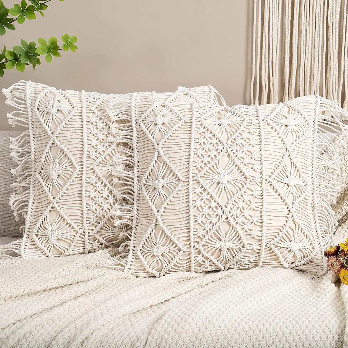 Macrame Cushion Cover Boho Cushion Cover 100% Cotton Handmade Wedding Pillowcase Boho Home Decoration, Custom Size - ShopVlot