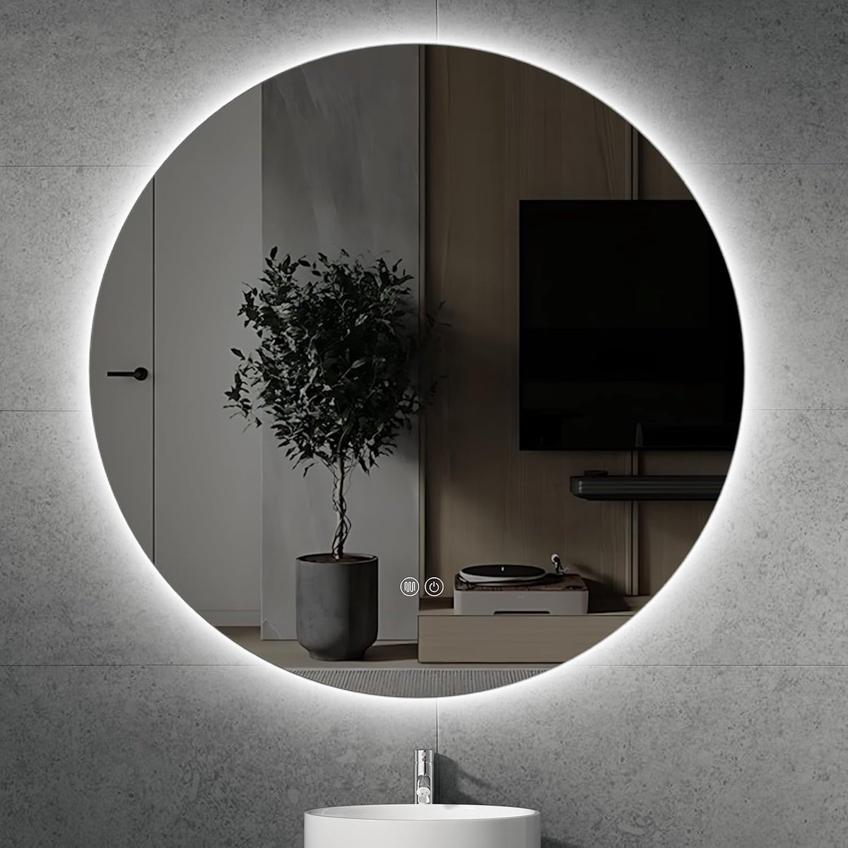 LED Mirror Anti-Fog Round Illuminated Bathroom Mirror (White, L 120 x W 120) - ShopVlot