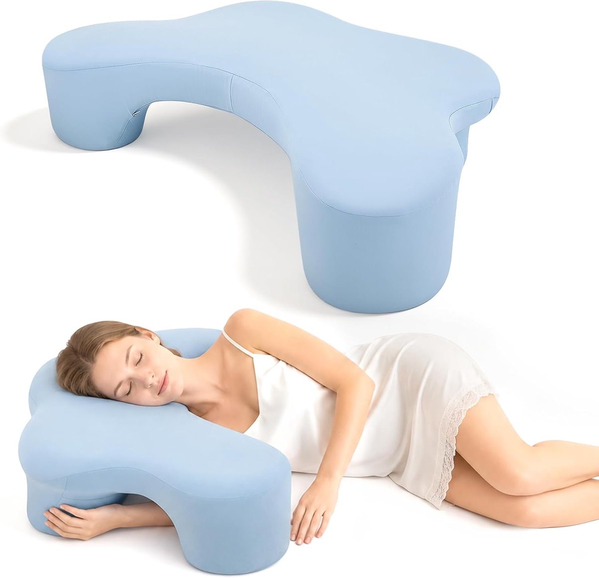 Groot kussen voor zijslaper, ergonomisch zijslaapkussen met armgat, orthopedisch neksteunkussen van traagschuim voor - ShopVlot