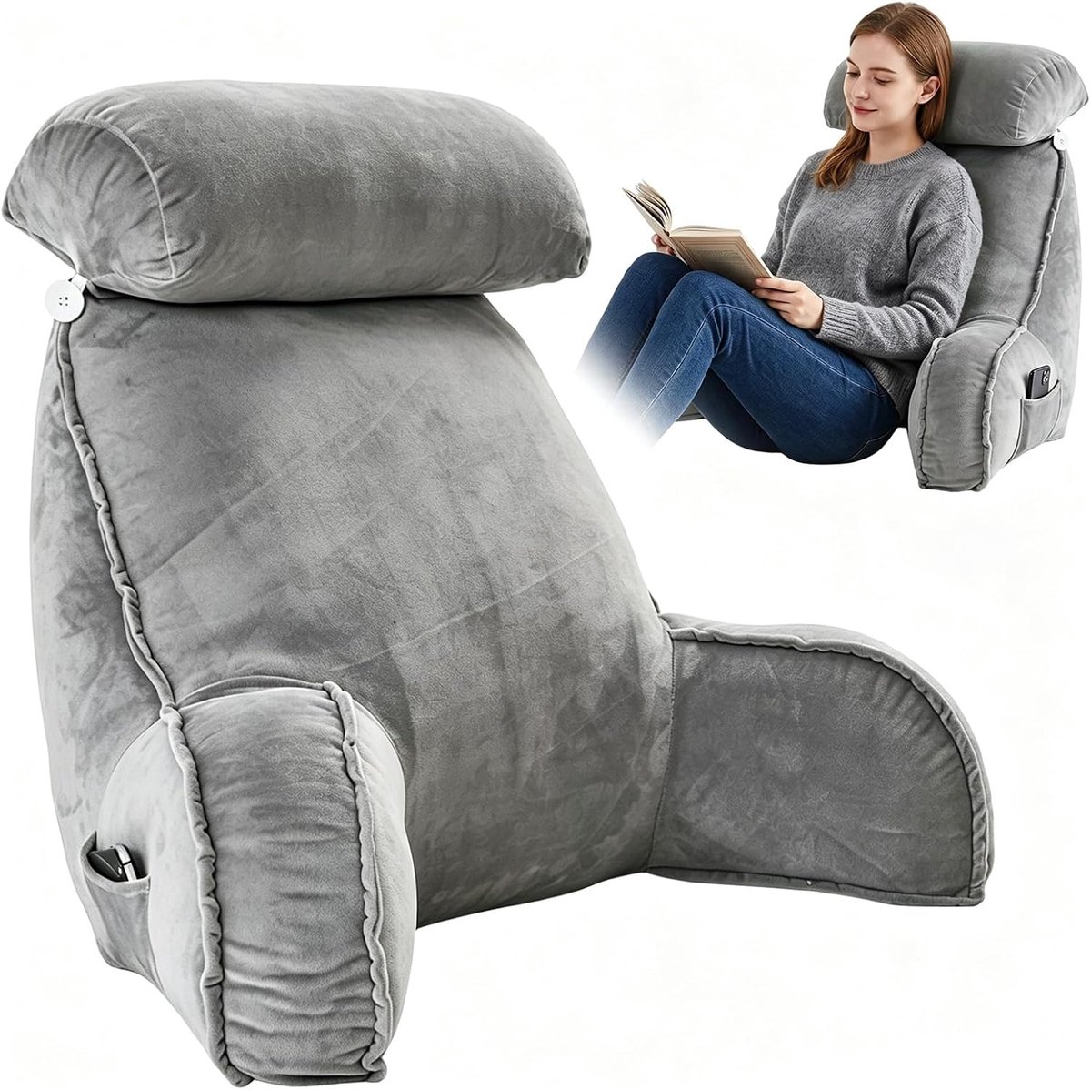 CEWROM Reading Pad for Bed and Sofa, Reading Pad with Backrest for Adults, Memory Foam Reading Pad with Armrest, Ideal - ShopVlot