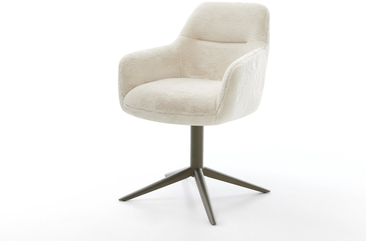 Eetkamerstoel Pejo-Flex kruispoot afwerking met titanium pluchen crème-wit 360° draaibaar rocker-functie pocketveer kern