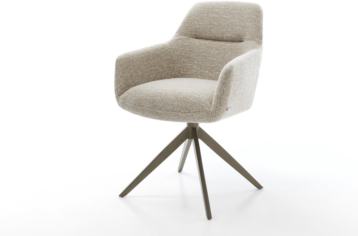 Eetkamerstoel Pejo-Flex kruisframe breed afwerking met titanium geweven stof beige 360° draaibaar rocker-functie pocketveer kern