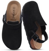 Homaxy - Unisex Clogs - Koe suède- Houten clogs – Zwart - 37 - Geschikt voor een voetlengte van 23,2 cm